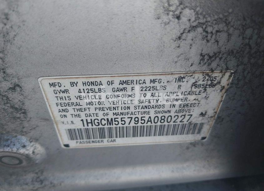 Photo 9 of 2005 Honda Accord 2.4 EX (VIN 1HGCM55795A080227)