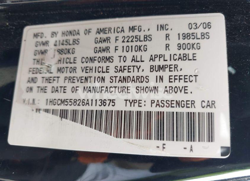 Photo 9 of 2006 Honda Accord 2.4 EX (VIN 1HGCM55826A113675)