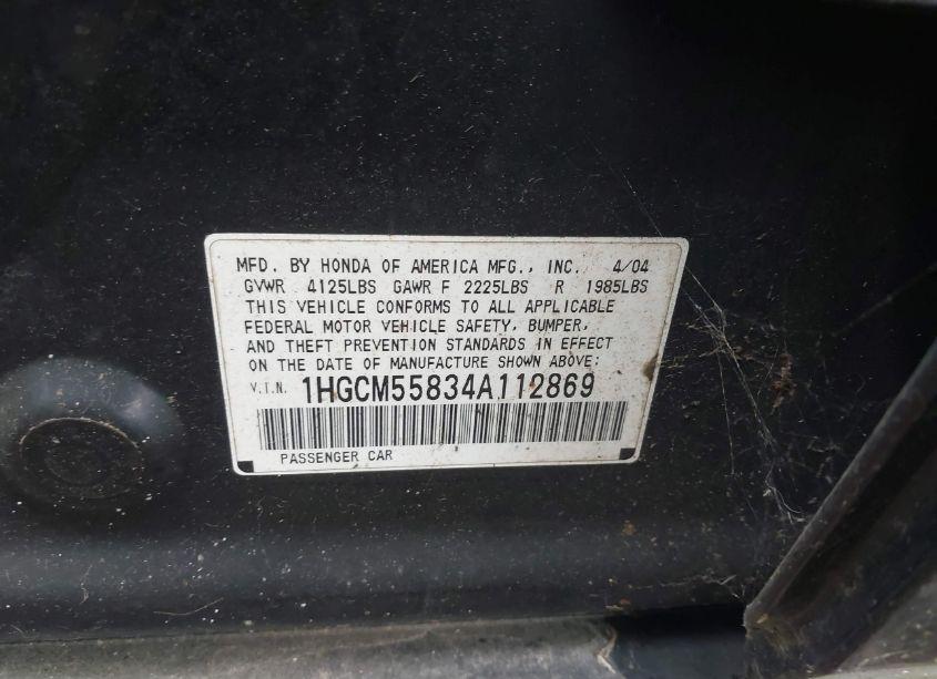 Photo 9 of 2004 Honda Accord 2.4 EX (VIN 1HGCM55834A112869)