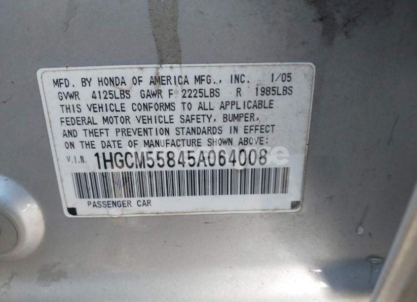 Photo 9 of 2005 Honda Accord 2.4 EX (VIN 1HGCM55845A064008)