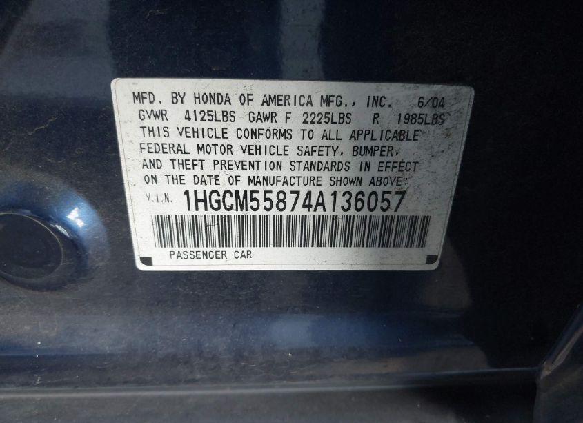 Photo 9 of 2004 Honda Accord 2.4 EX (VIN 1HGCM55874A136057)