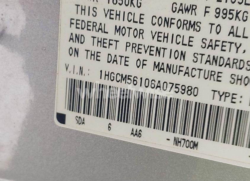 Photo 9 of 2006 Honda Accord 2.4 VP (VIN 1HGCM56106A075980)