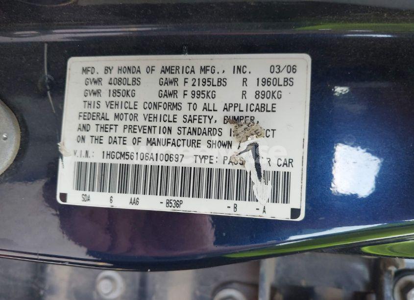 Photo 9 of 2006 Honda Accord 2.4 VP (VIN 1HGCM56106A100697)