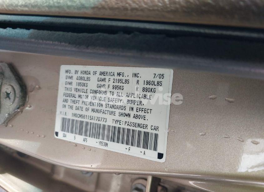 Photo 9 of 2005 Honda Accord 2.4 DX (VIN 1HGCM56115A170773)