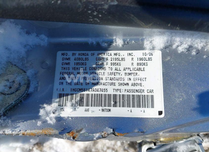 Photo 9 of 2007 Honda Accord 2.4 VP (VIN 1HGCM56147A047455)