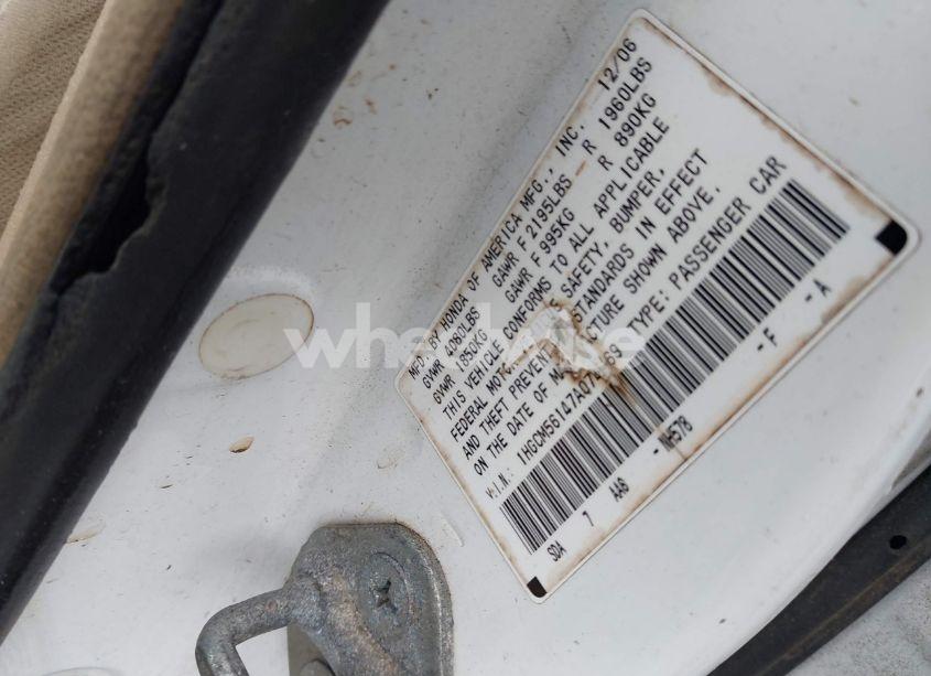 Photo 9 of 2007 Honda Accord 2.4 VP (VIN 1HGCM56147A074669)