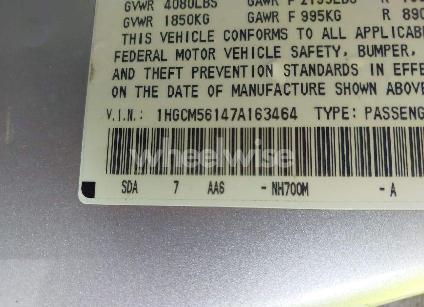Photo 9 of 2007 Honda Accord 2.4 VP (VIN 1HGCM56147A163464)