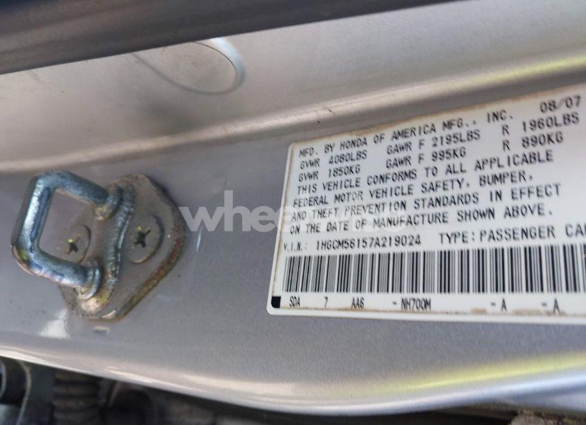 Photo 9 of 2007 Honda Accord 2.4 VP (VIN 1HGCM56157A219024)