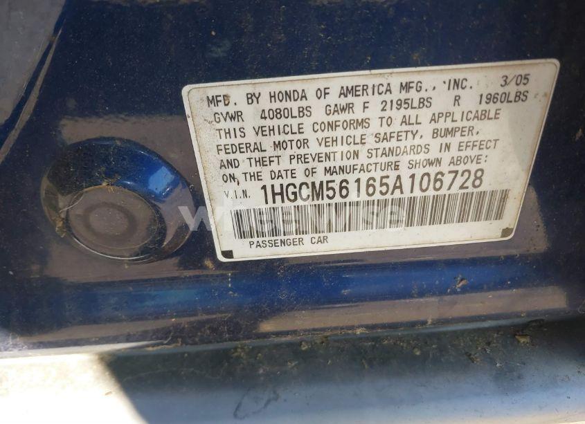 Photo 9 of 2005 Honda Accord 2.4 DX (VIN 1HGCM56165A106728)