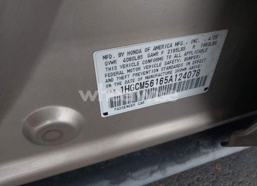 Photo 9 of 2005 Honda Accord 2.4 DX (VIN 1HGCM56165A124078)