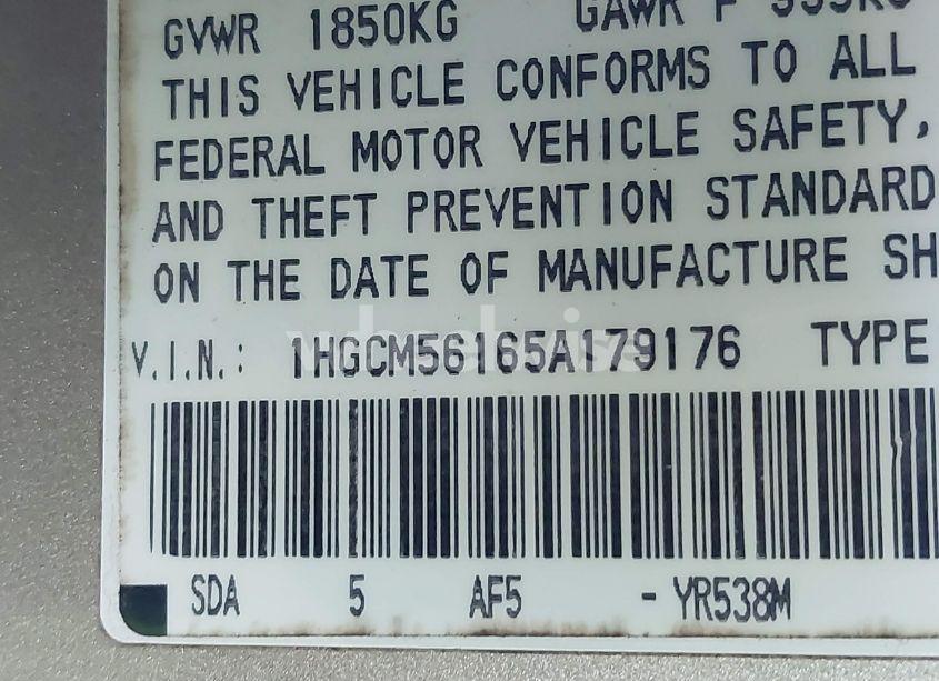Photo 9 of 2005 Honda Accord 2.4 DX (VIN 1HGCM56165A179176)