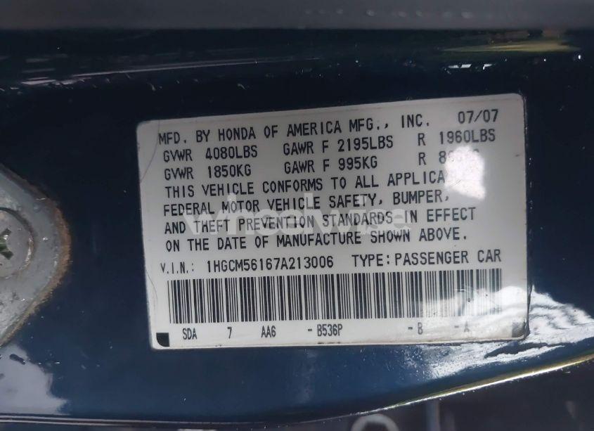 Photo 9 of 2007 Honda Accord 2.4 VP (VIN 1HGCM56167A213006)