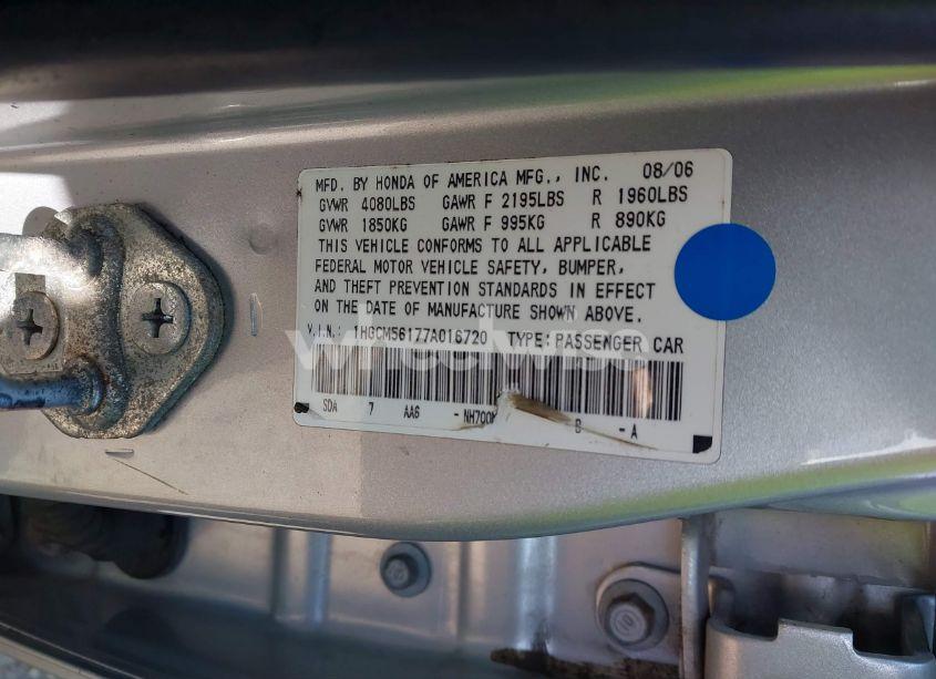 Photo 9 of 2007 Honda Accord 2.4 VP (VIN 1HGCM56177A016720)