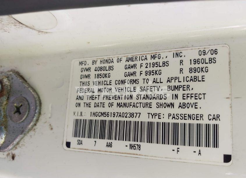 Photo 9 of 2007 Honda Accord 2.4 VP (VIN 1HGCM56197A023877)
