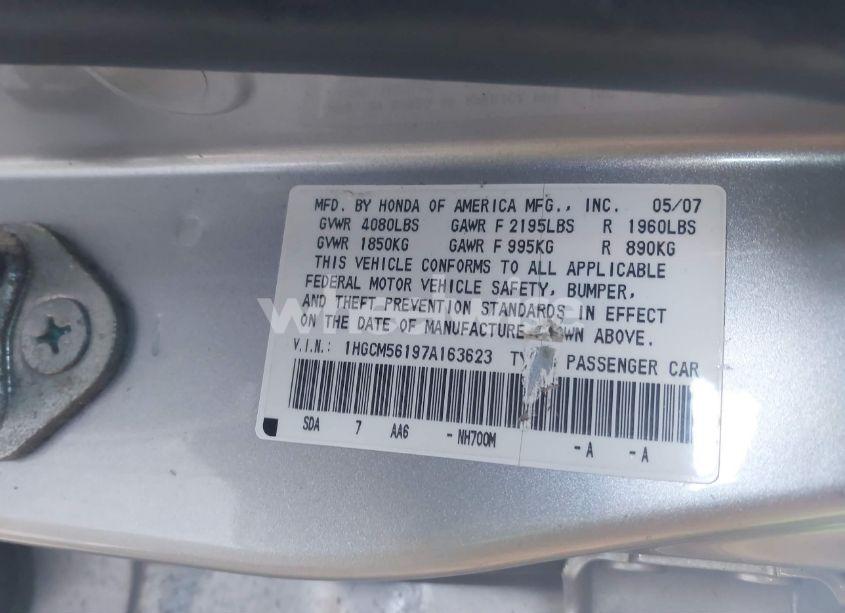 Photo 9 of 2007 Honda Accord 2.4 VP (VIN 1HGCM56197A163623)