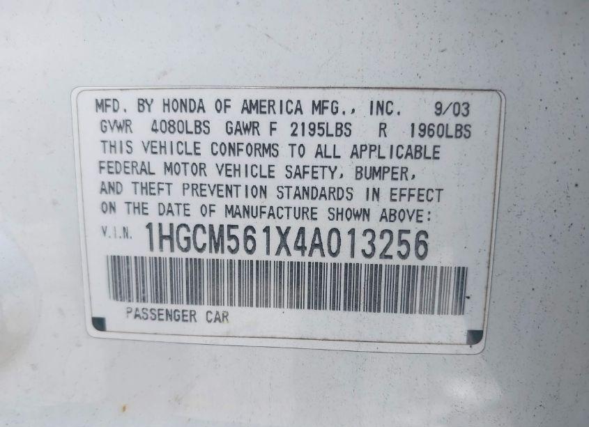 Photo 9 of 2004 Honda Accord 2.4 DX (VIN 1HGCM561X4A013256)