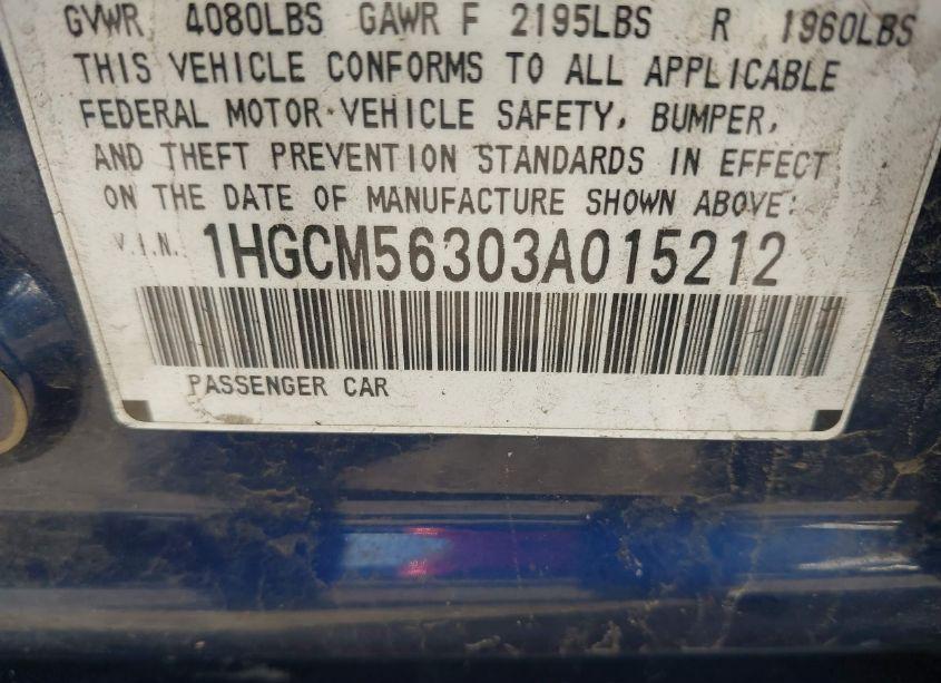 Photo 9 of 2003 Honda Accord 2.4 LX (VIN 1HGCM56303A015212)