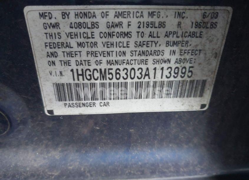 Photo 9 of 2003 Honda Accord 2.4 LX (VIN 1HGCM56303A113995)