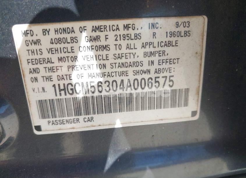 Photo 9 of 2004 Honda Accord 2.4 LX (VIN 1HGCM56304A006575)
