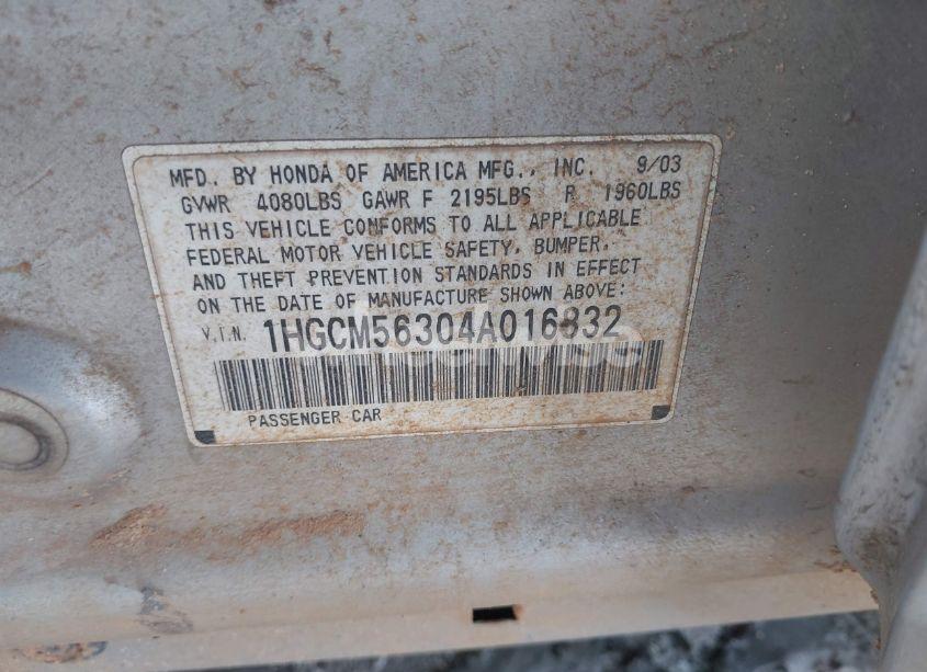 Photo 9 of 2004 Honda Accord 2.4 LX (VIN 1HGCM56304A016832)