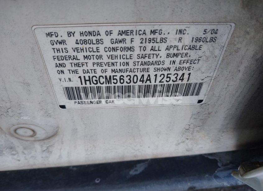 Photo 9 of 2004 Honda Accord 2.4 LX (VIN 1HGCM56304A125341)