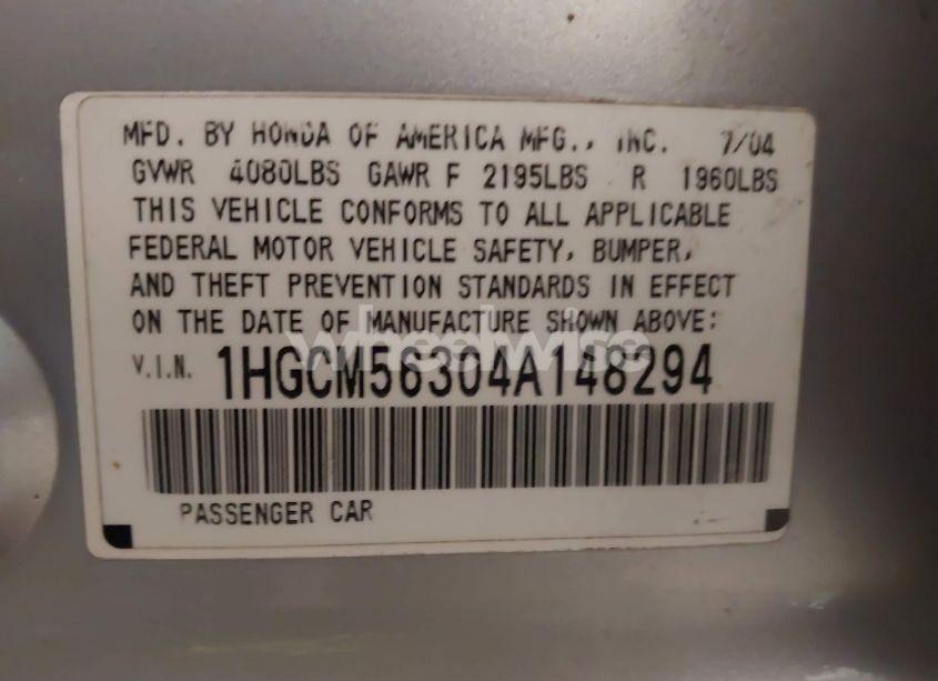 Photo 9 of 2004 Honda Accord 2.4 LX (VIN 1HGCM56304A148294)