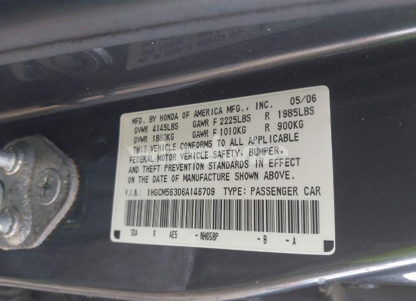 Photo 9 of 2006 Honda Accord 2.4 SE (VIN 1HGCM56306A146709)