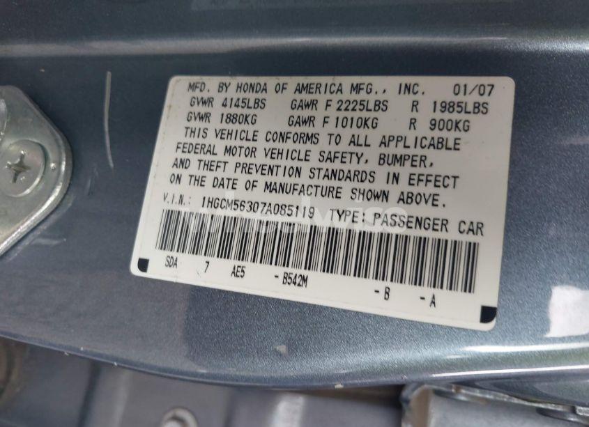 Photo 9 of 2007 Honda Accord 2.4 SE (VIN 1HGCM56307A085119)