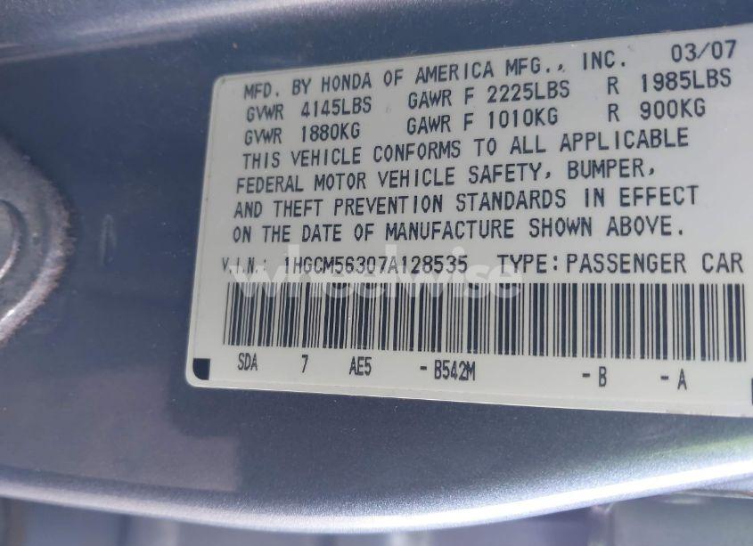 Photo 9 of 2007 Honda Accord 2.4 SE (VIN 1HGCM56307A128535)