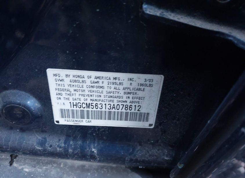 Photo 9 of 2003 Honda Accord 2.4 LX (VIN 1HGCM56313A078612)