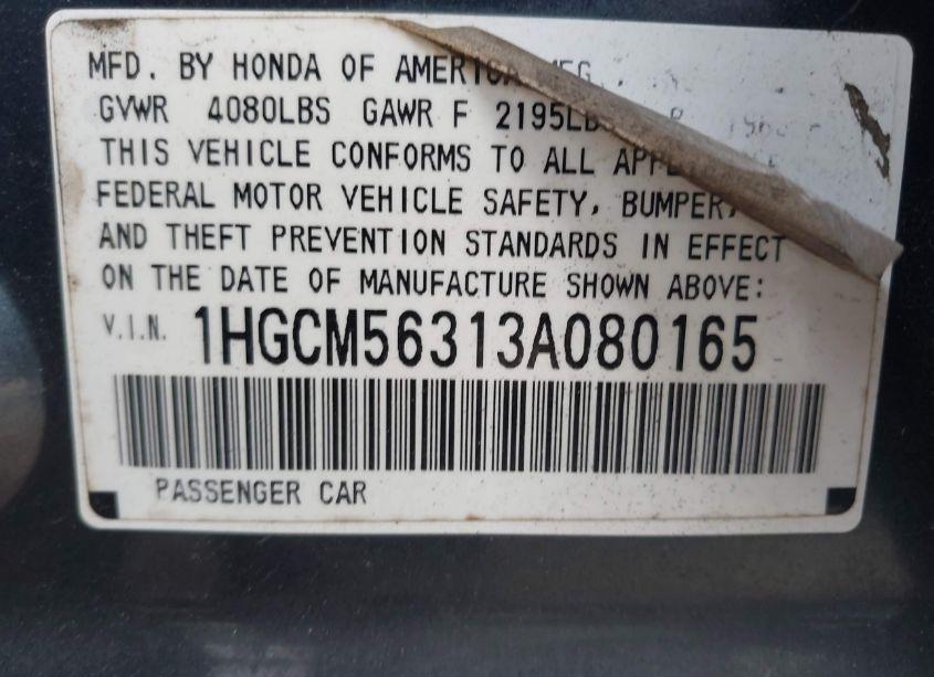 Photo 9 of 2003 Honda Accord 2.4 LX (VIN 1HGCM56313A080165)