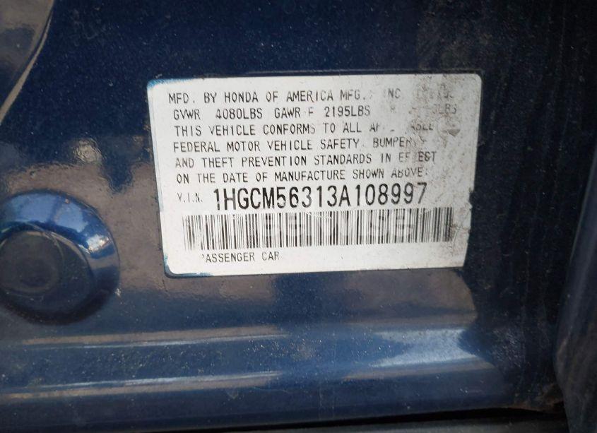 Photo 9 of 2003 Honda Accord 2.4 LX (VIN 1HGCM56313A108997)