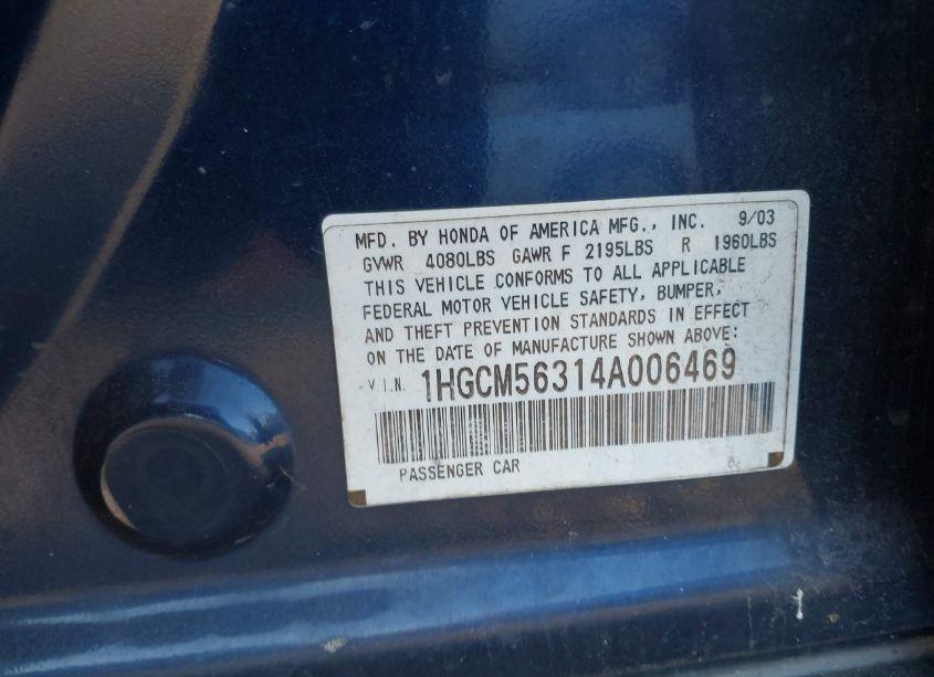 Photo 9 of 2004 Honda Accord 2.4 LX (VIN 1HGCM56314A006469)