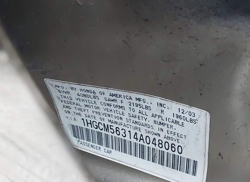 Photo 9 of 2004 Honda Accord 2.4 LX (VIN 1HGCM56314A048060)
