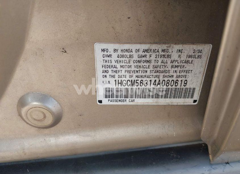 Photo 9 of 2004 Honda Accord 2.4 LX (VIN 1HGCM56314A080619)
