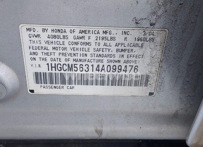 Photo 9 of 2004 Honda Accord 2.4 LX (VIN 1HGCM56314A099476)