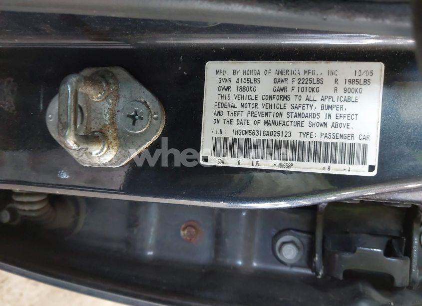 Photo 9 of 2006 Honda Accord 2.4 SE (VIN 1HGCM56316A025123)