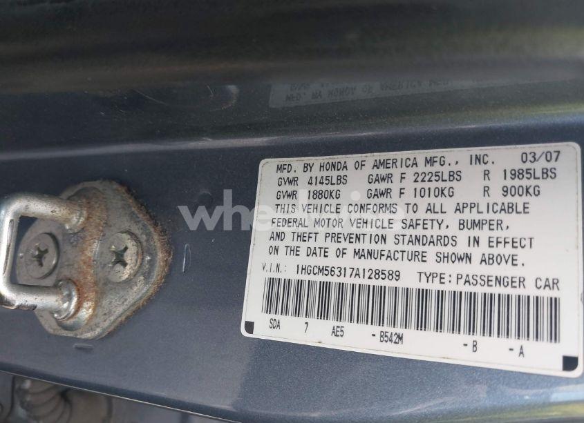 Photo 9 of 2007 Honda Accord 2.4 SE (VIN 1HGCM56317A128589)