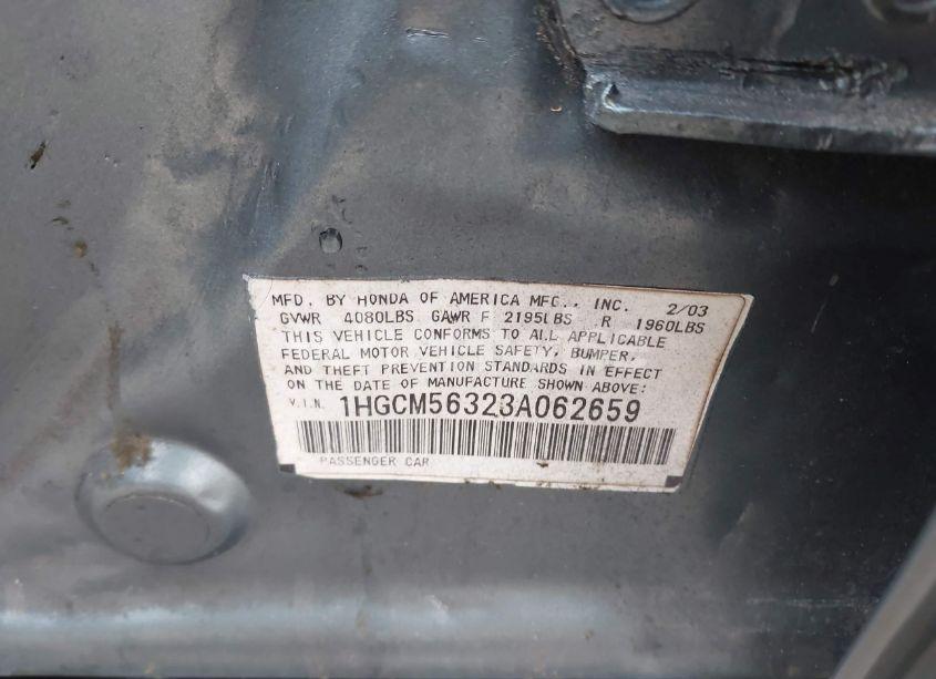 Photo 9 of 2003 Honda Accord 2.4 LX (VIN 1HGCM56323A062659)