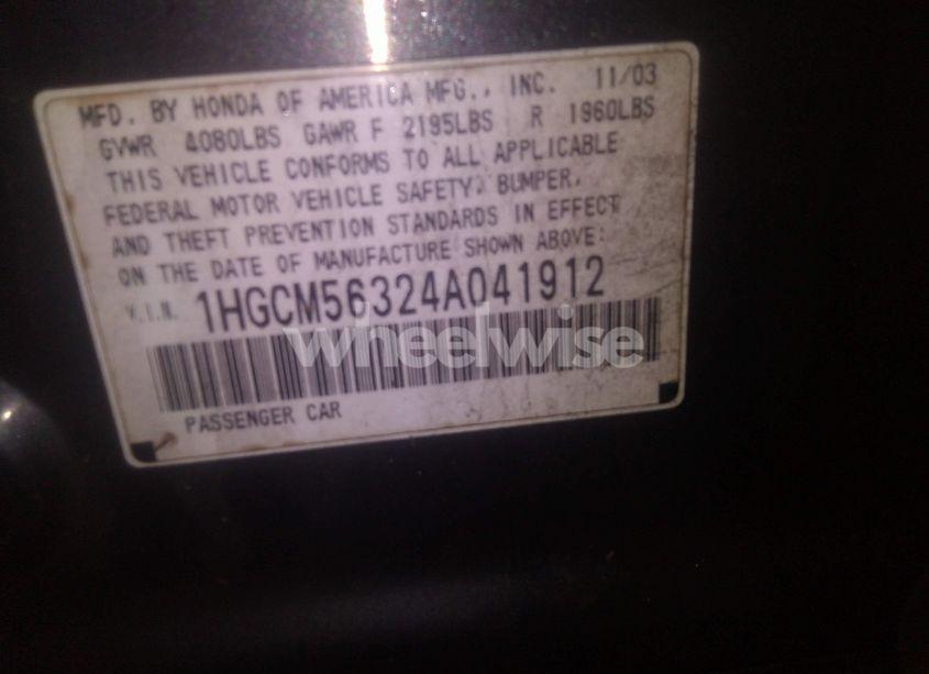Photo 9 of 2004 Honda Accord 2.4 LX (VIN 1HGCM56324A041912)
