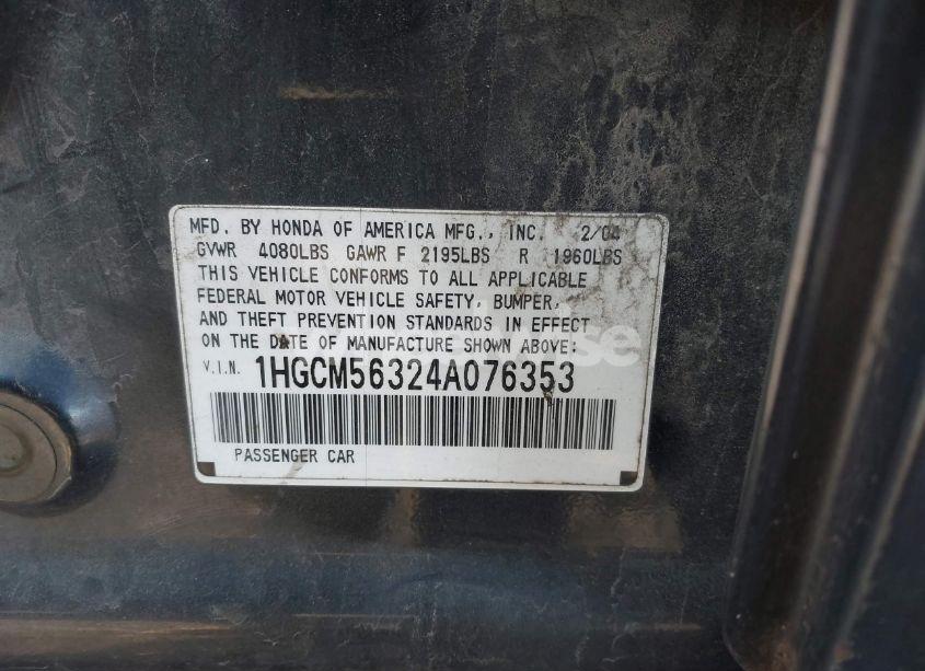 Photo 9 of 2004 Honda Accord 2.4 LX (VIN 1HGCM56324A076353)