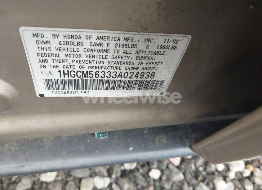 Photo 9 of 2003 Honda Accord 2.4 LX (VIN 1HGCM56333A024938)