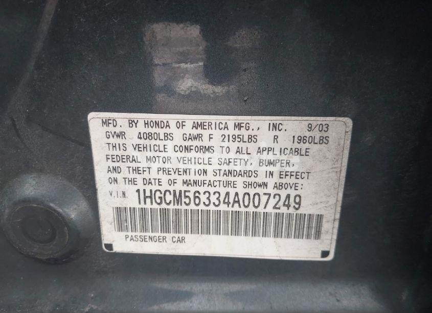 Photo 9 of 2004 Honda Accord 2.4 LX (VIN 1HGCM56334A007249)