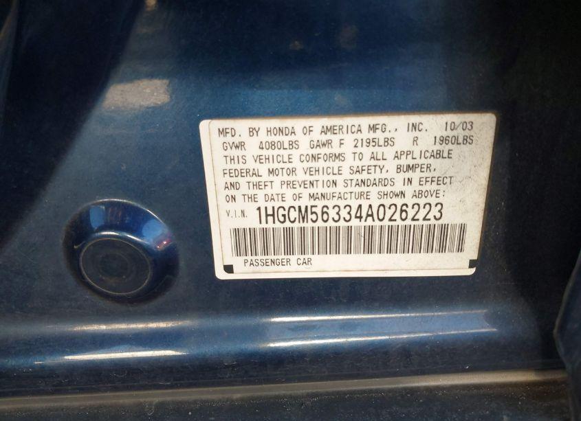 Photo 9 of 2004 Honda Accord 2.4 LX (VIN 1HGCM56334A026223)
