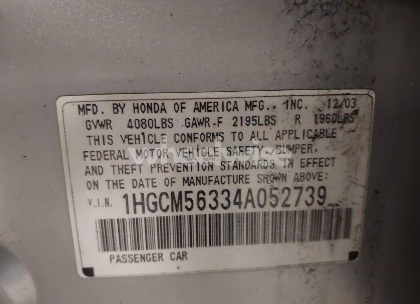 Photo 9 of 2004 Honda Accord 2.4 LX (VIN 1HGCM56334A052739)