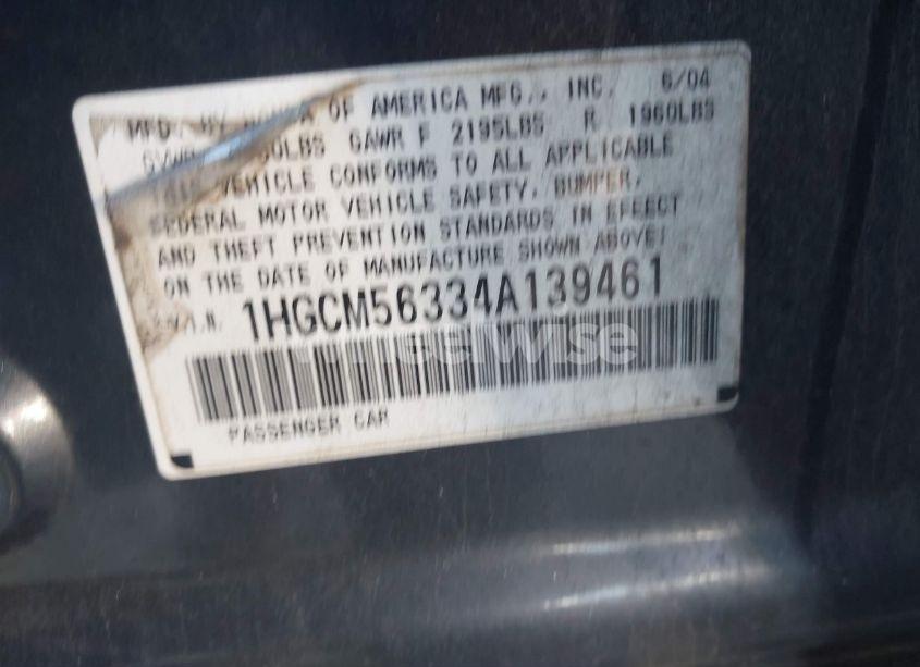 Photo 9 of 2004 Honda Accord 2.4 LX (VIN 1HGCM56334A139461)