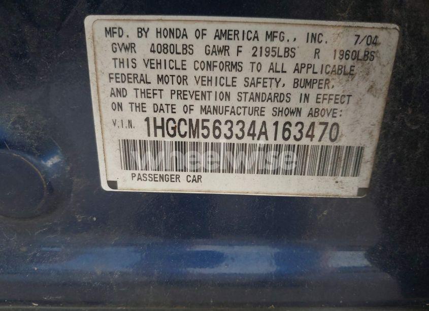 Photo 9 of 2004 Honda Accord 2.4 LX (VIN 1HGCM56334A163470)