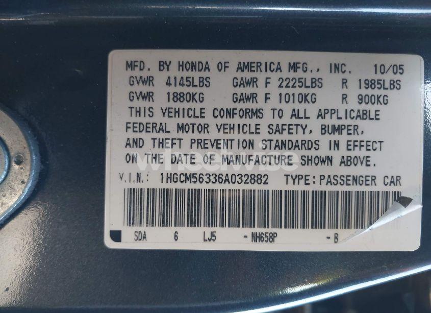 Photo 9 of 2006 Honda Accord 2.4 SE (VIN 1HGCM56336A032882)