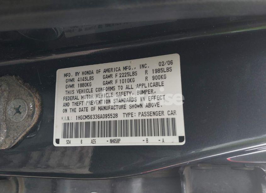 Photo 9 of 2006 Honda Accord 2.4 SE (VIN 1HGCM56336A095528)