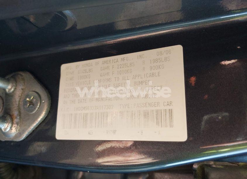 Photo 9 of 2007 Honda Accord 2.4 SE (VIN 1HGCM56337A017302)